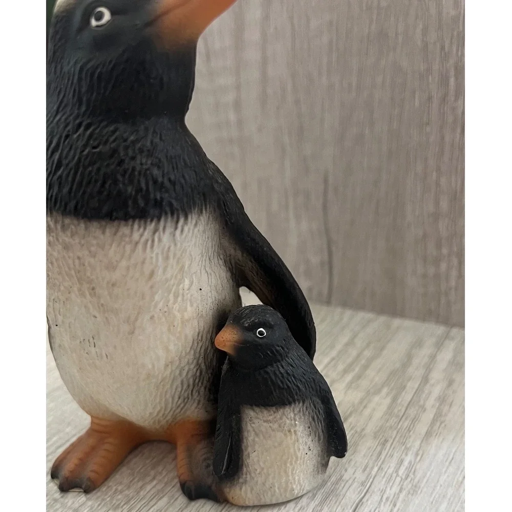 Vintage Penguin with Chick Figurine Realistic Textured Bird Decor Collectible